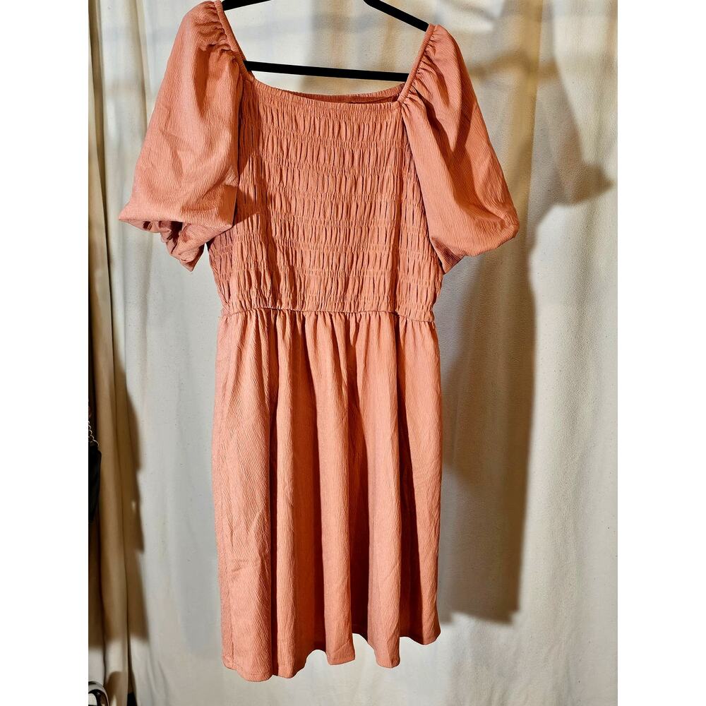 Lularoe Peach Smocked Dress | Puff Sleeve Cottagecore Boho Midi